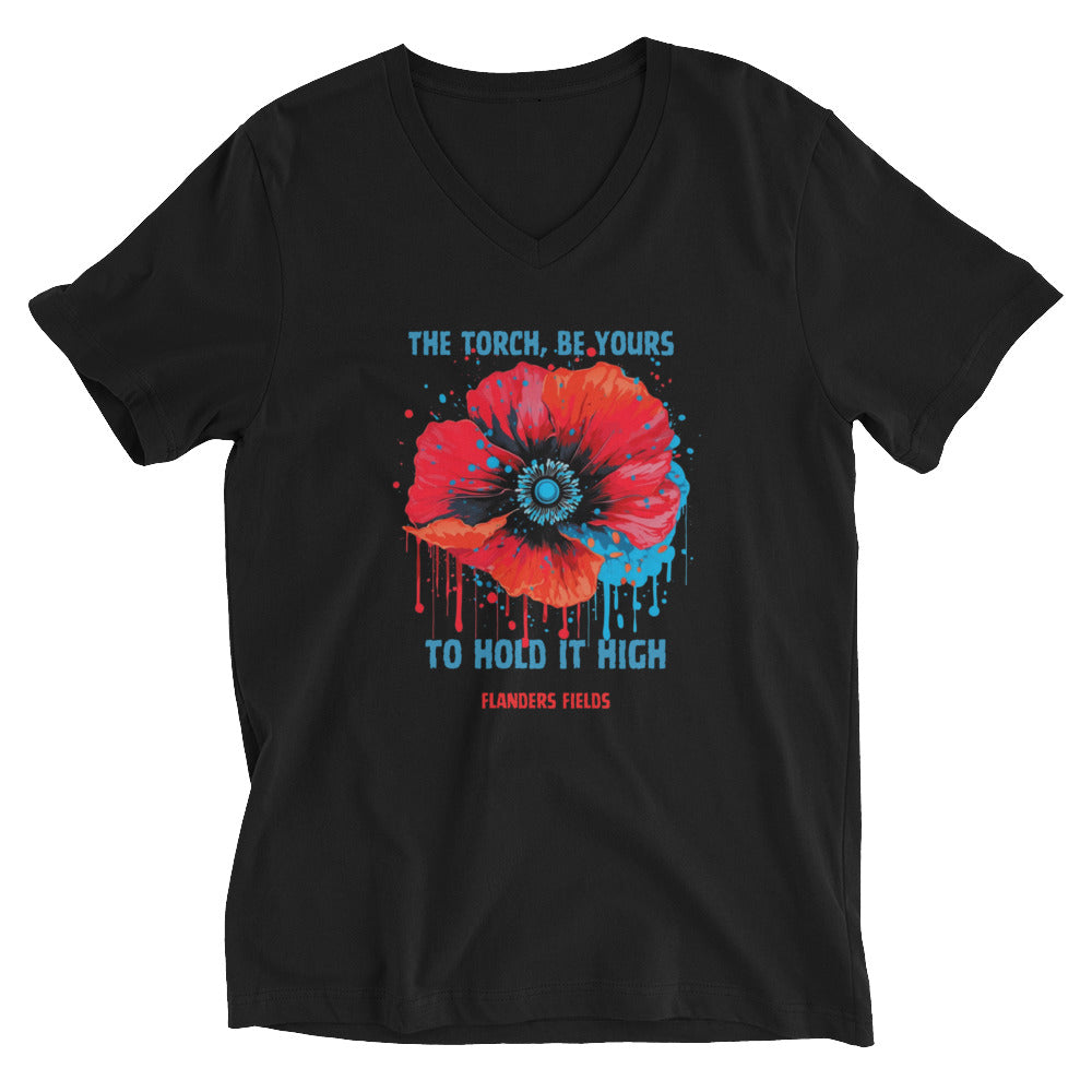 Unisex Short Sleeve V-Neck T-Shirt - Retro Poppy